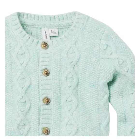 Janie and Jack NWT Cable Baby Knit Cardigan Sweater 18-24M Pastel Green Heather - Picture 4 of 4
